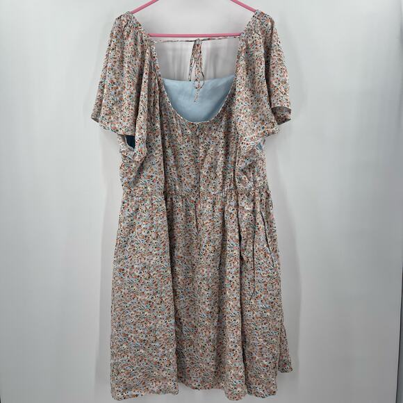 LANE BRYANT Dress Size 26 Blue Floral Flutter Sleeve Tie Back Vivid Ditsy Plus - Picture 4 of 15